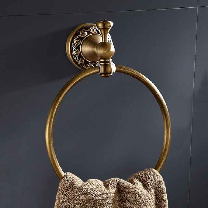 Bathroom Accessory Towel Ring/Toilet Paper Holder/Robe Hook Antique Brass Bathroom Single Rod Wall Mounted Carved Design