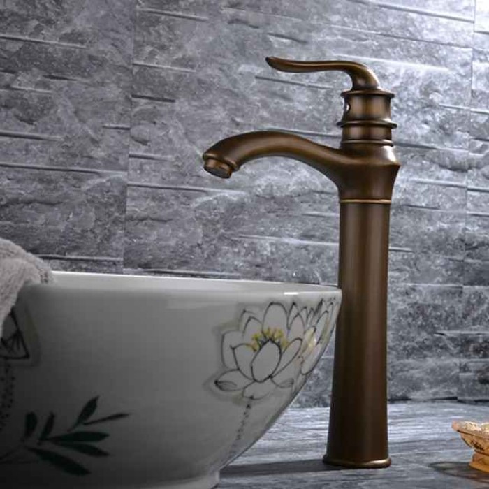 Bathroom Sink Faucet - Classic Antique Brass Free Standing Single Handle One HoleBath Taps