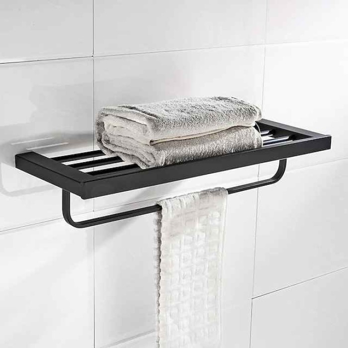 Multifunction Bathroom Accessory 1pc Include Towel Bar/Robe Hook/Towel Rack/Toothbrush Holder/Soap Dishes and Bath Shelf Stainless Steel Wall Mounted Matte Black