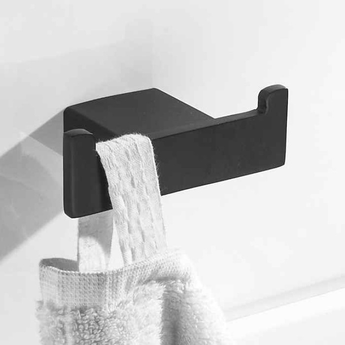 Multifunction Bathroom Accessory 1pc Include Towel Bar/Robe Hook/Towel Rack/Toothbrush Holder/Soap Dishes and Bath Shelf Stainless Steel Wall Mounted Matte Black