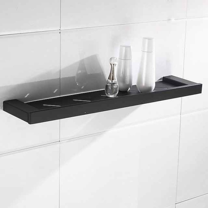 Multifunction Bathroom Accessory 1pc Include Towel Bar/Robe Hook/Towel Rack/Toothbrush Holder/Soap Dishes and Bath Shelf Stainless Steel Wall Mounted Matte Black