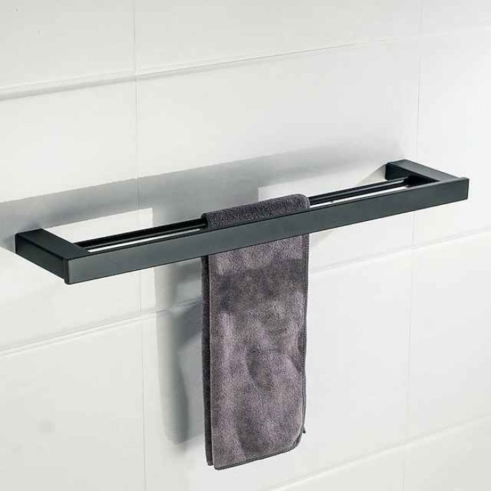 Multifunction Bathroom Accessory 1pc Include Towel Bar/Robe Hook/Towel Rack/Toothbrush Holder/Soap Dishes and Bath Shelf Stainless Steel Wall Mounted Matte Black