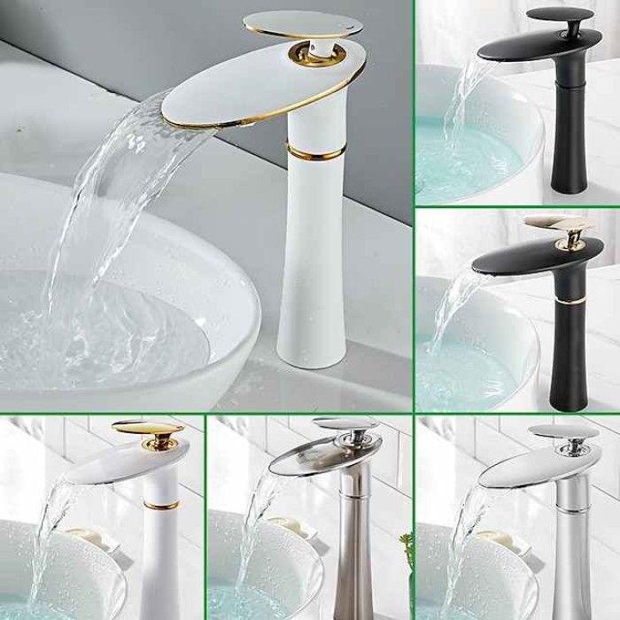 Bathroom Sink Faucet Waterfall Nickel Brushed/Electroplated/Painted Finishes Centerset Single Handle One Hole Bath Taps