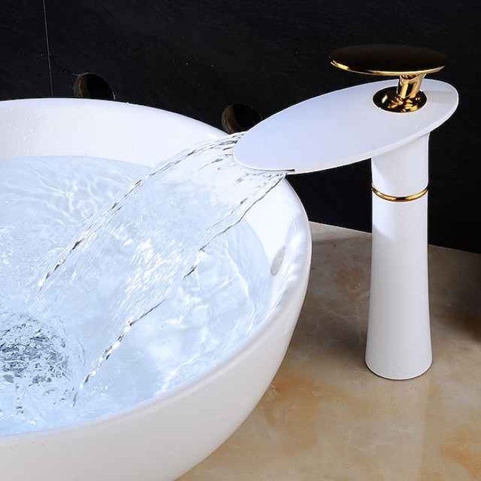 Bathroom Sink Faucet Waterfall Nickel Brushed/Electroplated/Painted Finishes Centerset Single Handle One Hole Bath Taps