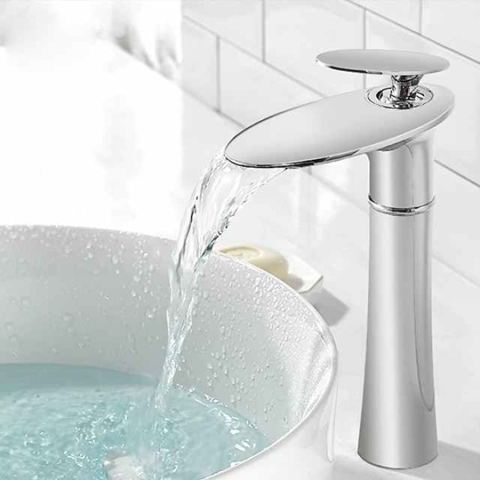 Bathroom Sink Faucet Waterfall Nickel Brushed/Electroplated/Painted Finishes Centerset Single Handle One Hole Bath Taps