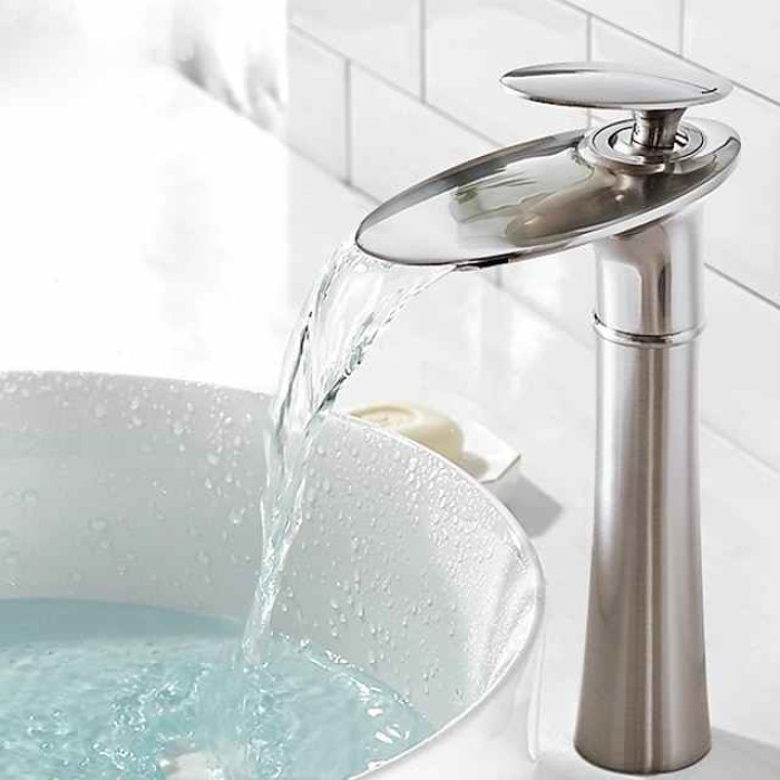 Bathroom Sink Faucet Waterfall Nickel Brushed/Electroplated/Painted Finishes Centerset Single Handle One Hole Bath Taps