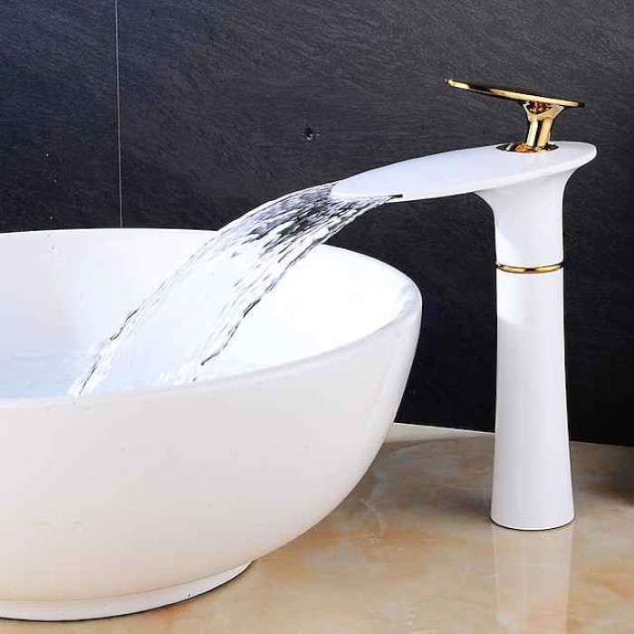 Bathroom Sink Faucet Waterfall Nickel Brushed/Electroplated/Painted Finishes Centerset Single Handle One Hole Bath Taps