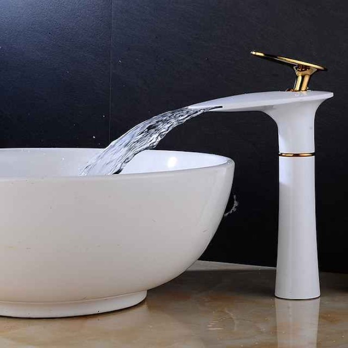 Bathroom Sink Faucet Waterfall Nickel Brushed/Electroplated/Painted Finishes Centerset Single Handle One Hole Bath Taps