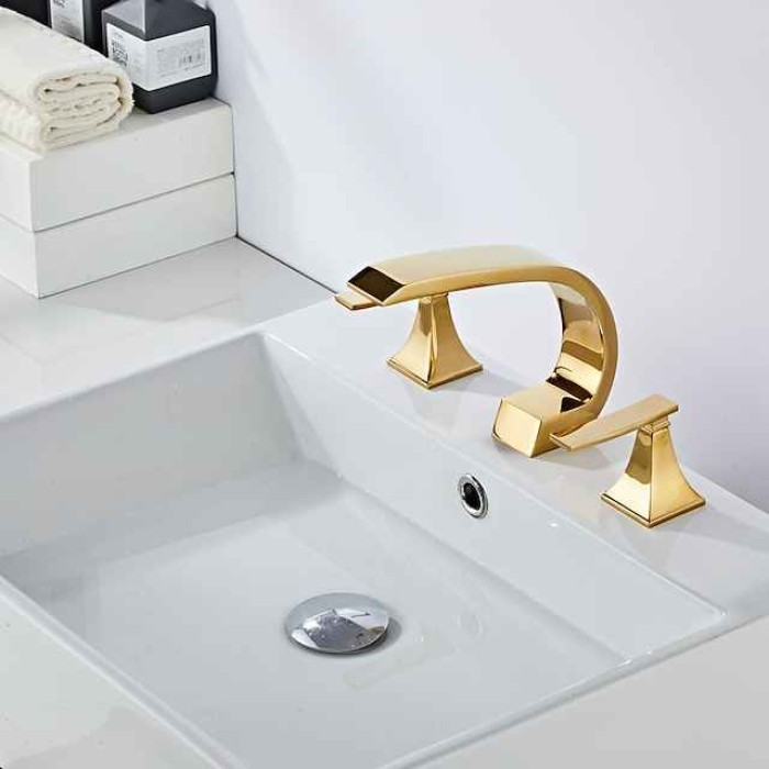 Bathroom Sink Faucet Widespread Oil-rubbed Bronze/Nickel Brushed/Electroplated Widespread Two Handles Three HolesBath Taps