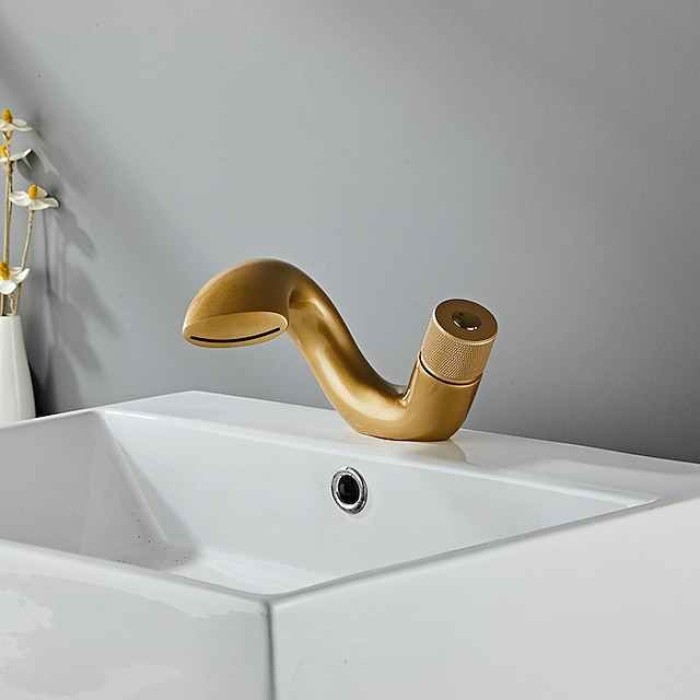 Waterfall Bathroom Sink Mixer Faucet, Mono Wash Basin Single Handle Basin Taps, Monobloc Vessel Water Brass Tap Deck Mounted with Hot and Cold Hose