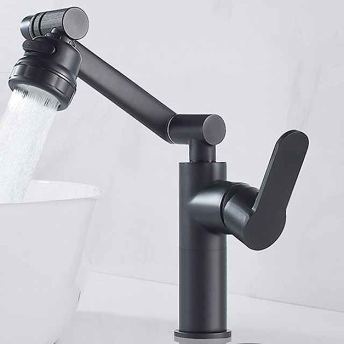 Bathroom Sink Faucet,Brass 360 Degree Rotating Liftable 3-Type Outlet Multi-Function Single Handle One Hole Bath Taps（Matte Black/Chrome）