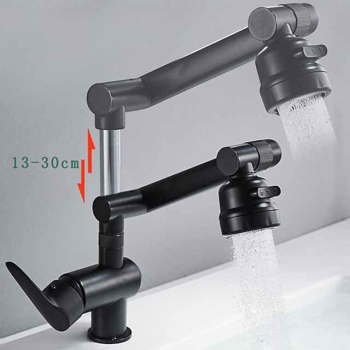 Bathroom Sink Faucet,Brass 360 Degree Rotating Liftable 3-Type Outlet Multi-Function Single Handle One Hole Bath Taps（Matte Black/Chrome）