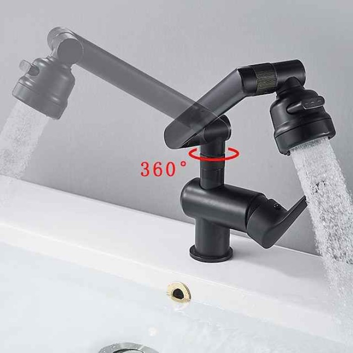 Bathroom Sink Faucet,Brass 360 Degree Rotating Liftable 3-Type Outlet Multi-Function Single Handle One Hole Bath Taps（Matte Black/Chrome）