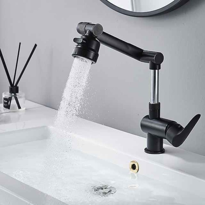 Bathroom Sink Faucet,Brass 360 Degree Rotating Liftable 3-Type Outlet Multi-Function Single Handle One Hole Bath Taps（Matte Black/Chrome）