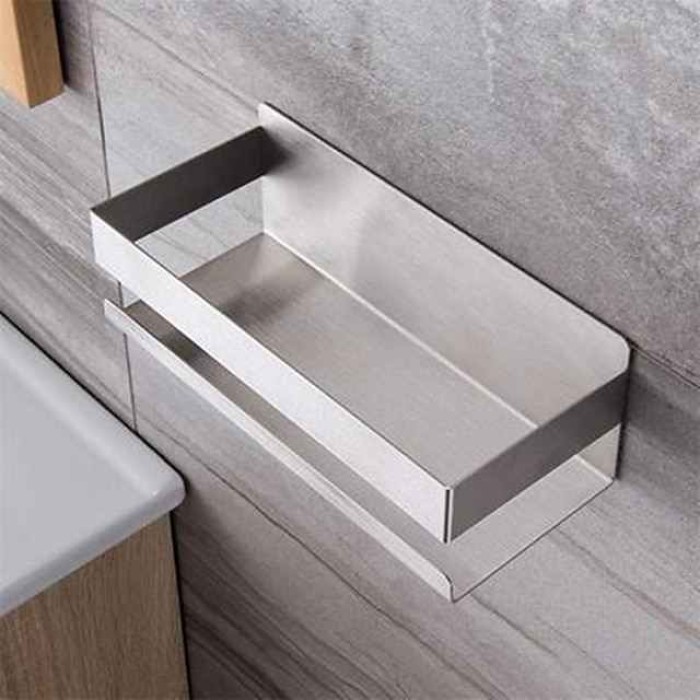 Bathroom Shelf,Self-Adhesive Shower Shelf Stainless Steel Wall-mounted Punch-free Bathroom Storage For Bathroom,Kitchen(Brushed Nickel,Matte Black)