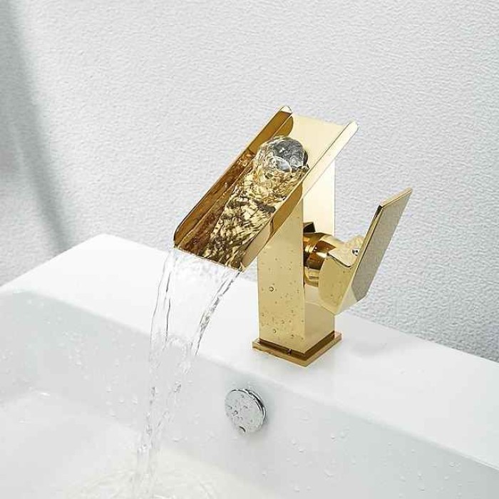 Waterfall Bathroom Sink Mixer Faucet Tall, Basin Taps Single Handle Deck Mounted with Cold and Hot Hose