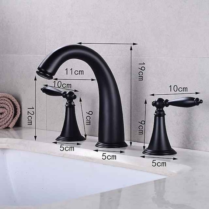 Bathroom Sink Faucet,Widespread Brass Two Handles Three Holes Bathroom Faucet with Valve and Hot/Cold Switch