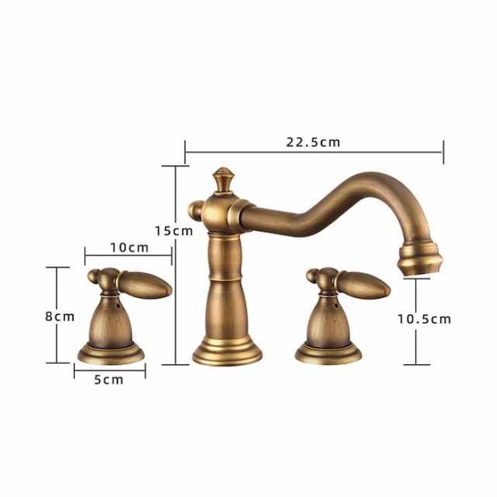 Vintage Widespread Bathroom Sink Mixer Faucet, 360 Swivel Retro Style Brass 3 Hole 2 Handle Basin Tap Deck Mounted, Washroom Basin Vessel Water Tap with Hot and Cold Hose