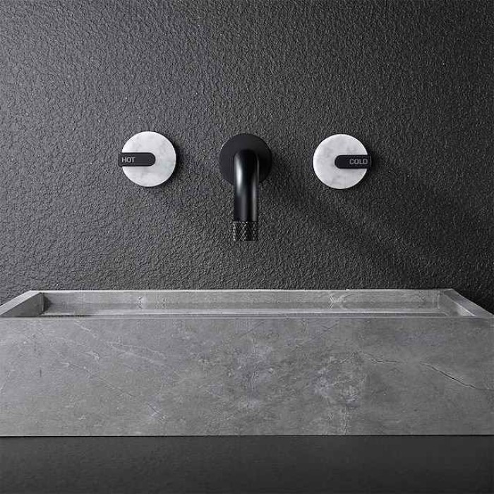 Bathroom Sink Faucet - Rotatable / Wall Mount Painted Finishes Mount Inside Two Handles Three HolesBath Taps