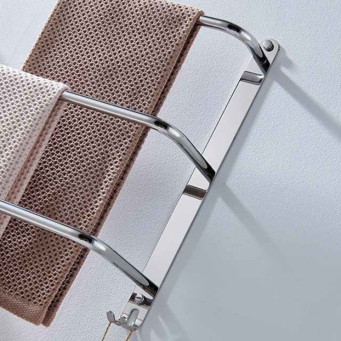 Bathroom Three-layer Shelf with Hooks Stainless Steel Multi-function Towel Rack Polished Silver and Brushed Nickel 1pc