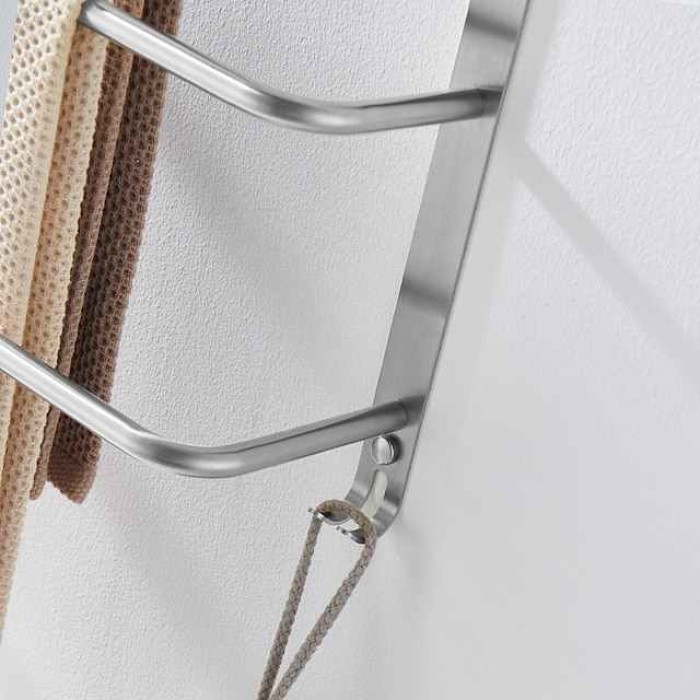 Bathroom Three-layer Shelf with Hooks Stainless Steel Multi-function Towel Rack Polished Silver and Brushed Nickel 1pc