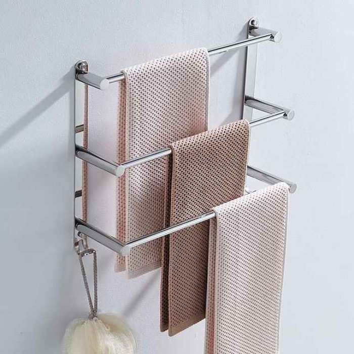 Wall Mounted Towel Rack with Hooks,Stainless Steel 3-TierTowel Bar Storage Shelf for Bathroom 30cm~70cm Towel Holder Towel Rail Towel Hanger