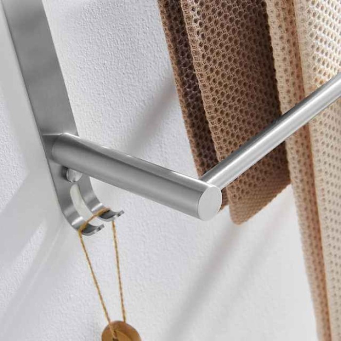 Bathroom Three-layer Shelf with Hooks Stainless Steel Multi-function Towel Rack Wall Mounted Matte Gold and Brushed Nickel 1pc