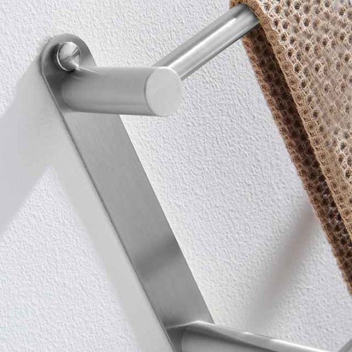 Bathroom Three-layer Shelf with Hooks Stainless Steel Multi-function Towel Rack Wall Mounted Matte Gold and Brushed Nickel 1pc