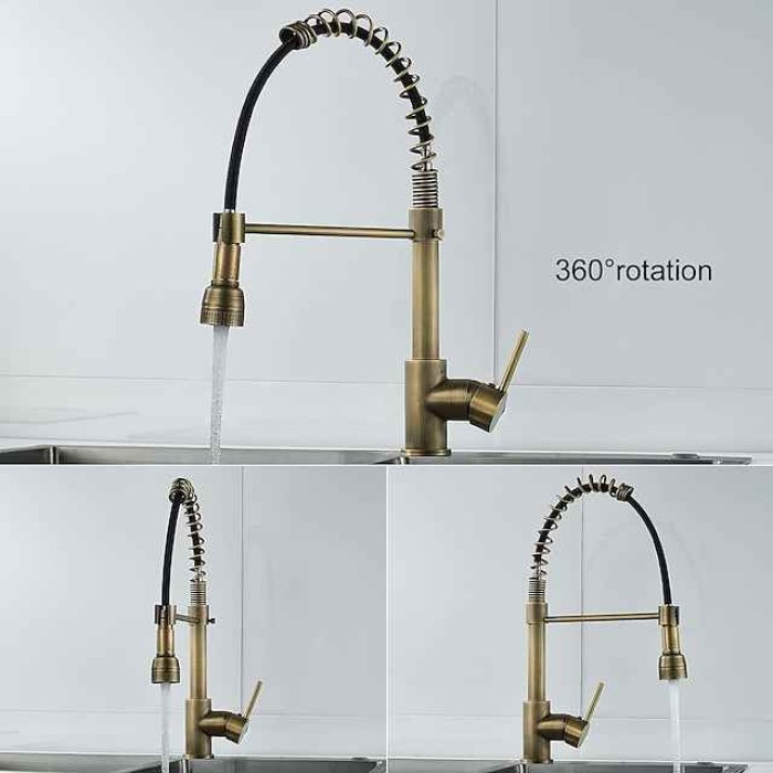 Kitchen Faucet,Brass Pull-out/Pull-down Rotatable Single Handle One Hole Multi-function Water Mode Brass Kitchen Taps with Soap Dispenser