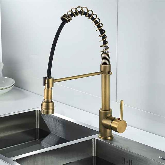 Kitchen Faucet,Brass Pull-out/Pull-down Rotatable Single Handle One Hole Multi-function Water Mode Brass Kitchen Taps with Soap Dispenser