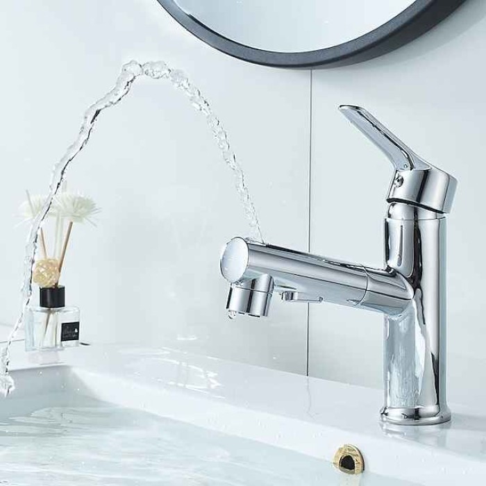 Bathroom Sink Faucet - Pull out / Pullout Spray Electroplated / Painted Finishes Centerset Single Handle Two HolesBath Taps / Brass