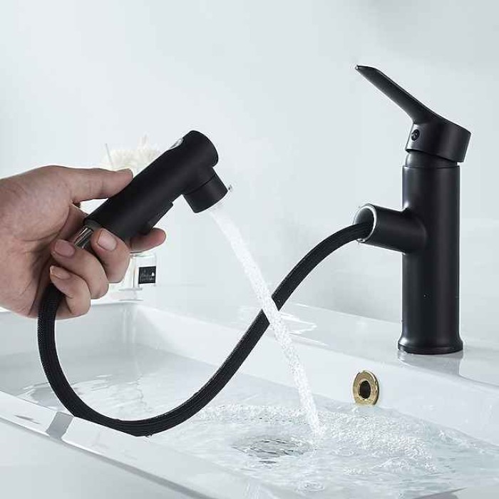 Bathroom Sink Faucet - Pull out / Pullout Spray Electroplated / Painted Finishes Centerset Single Handle Two HolesBath Taps / Brass