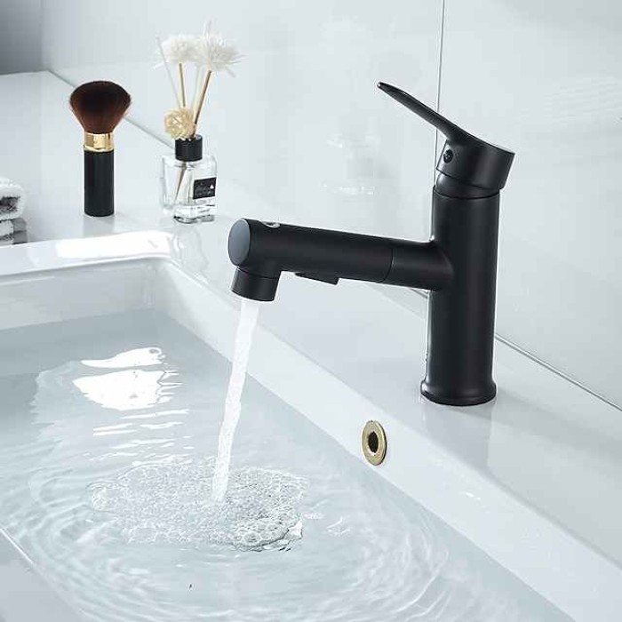 Bathroom Sink Faucet - Pull out / Pullout Spray Electroplated / Painted Finishes Centerset Single Handle Two HolesBath Taps / Brass