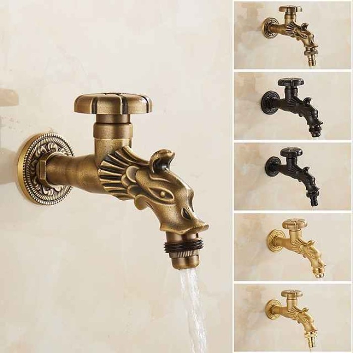 Outdoor Faucet - Patio Wall Mount Antique Brass Widespread Single Handle One HoleBath Taps, 3-Finish Antique Black Gold