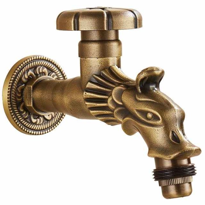 Outdoor Faucet - Patio Wall Mount Antique Brass Widespread Single Handle One HoleBath Taps, 3-Finish Antique Black Gold