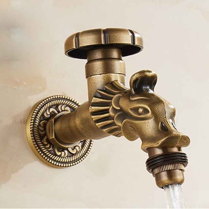 Outdoor Faucet - Patio Wall Mount Antique Brass Widespread Single Handle One HoleBath Taps, 3-Finish Antique Black Gold