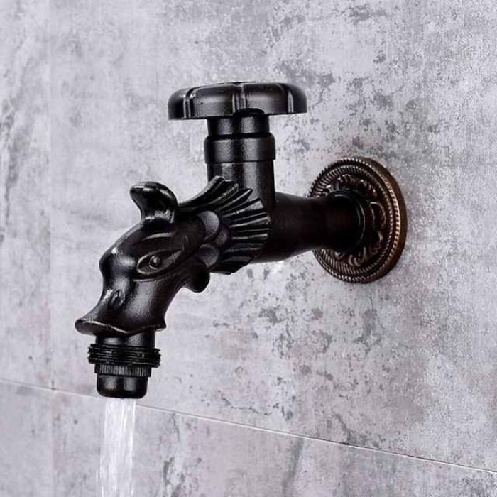 Outdoor Faucet - Patio Wall Mount Antique Brass Widespread Single Handle One HoleBath Taps, 3-Finish Antique Black Gold