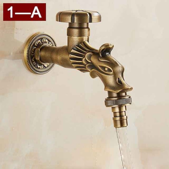 Outdoor Faucet - Patio Wall Mount Antique Brass Widespread Single Handle One HoleBath Taps, 3-Finish Antique Black Gold