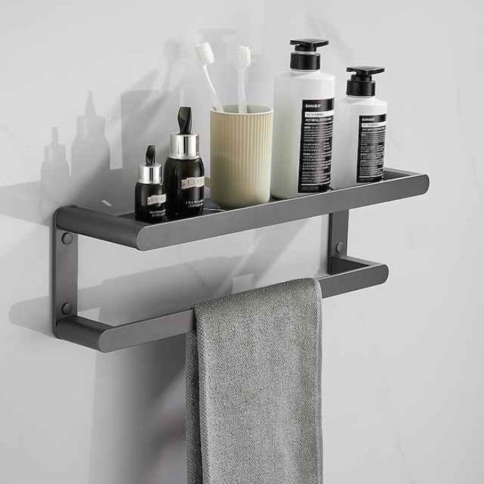 Bathroom Accessory Set,Bathroom Hardware Space Aluminium Wall Mounted Gun GreyTowel Rack /Corner Shelf/Robe Hook/Toilet Paper Holder/Towel Bar/Toilet Brush Holder