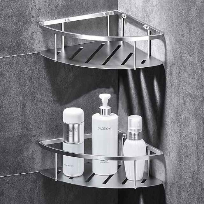 Triangle Bathroom Shelf For Washing Supplies, Wall Mounted, New Design Creative Contemporary Modern Stainless Steel 1pc