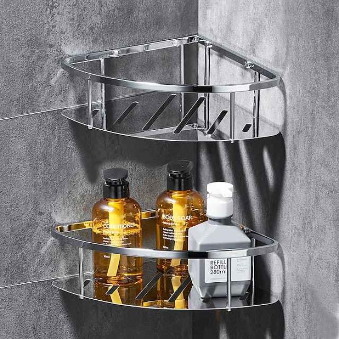 Triangle Bathroom Shelf For Washing Supplies, Wall Mounted, New Design Creative Contemporary Modern Stainless Steel 1pc