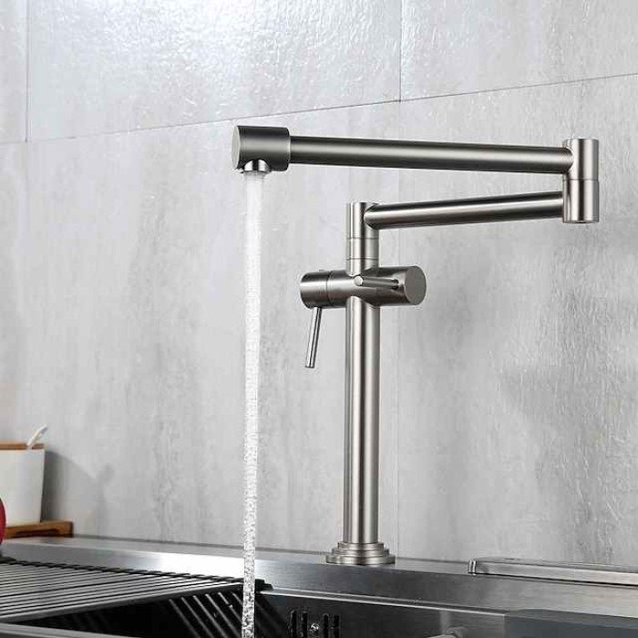 Foldable Kitchen Sink Mixer Faucet Deck Mounted, 360 Swivel Folding Single Handle Kitchen Vessel Taps