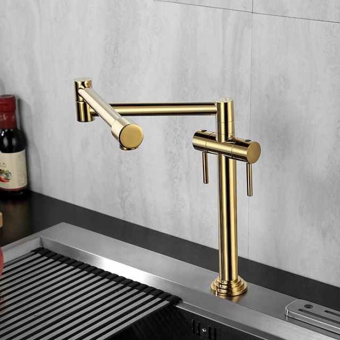 Foldable Kitchen Sink Mixer Faucet Deck Mounted, 360 Swivel Folding Single Handle Kitchen Vessel Taps