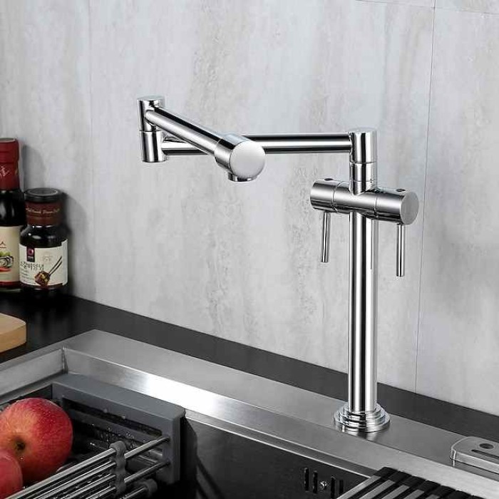 Foldable Kitchen Sink Mixer Faucet Deck Mounted, 360 Swivel Folding Single Handle Kitchen Vessel Taps