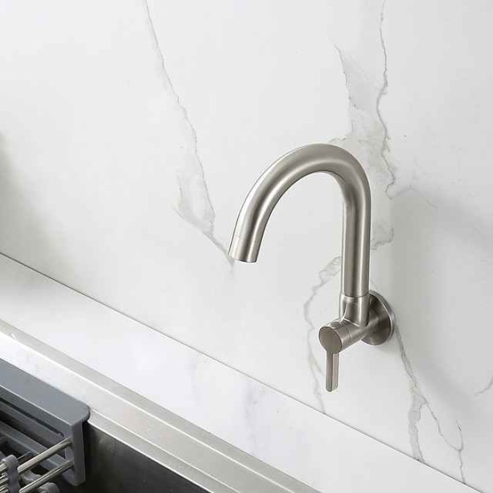 Kitchen faucet - Single Handle One Hole Chrome / Nickel Brushed / Painted Finishes Bar /Prep Wall Mounted Contemporary Kitchen Taps for Cold or Hot Water Only