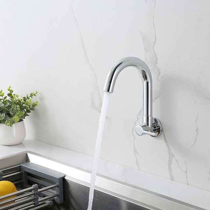 Kitchen faucet - Single Handle One Hole Chrome / Nickel Brushed / Painted Finishes Bar /Prep Wall Mounted Contemporary Kitchen Taps for Cold or Hot Water Only