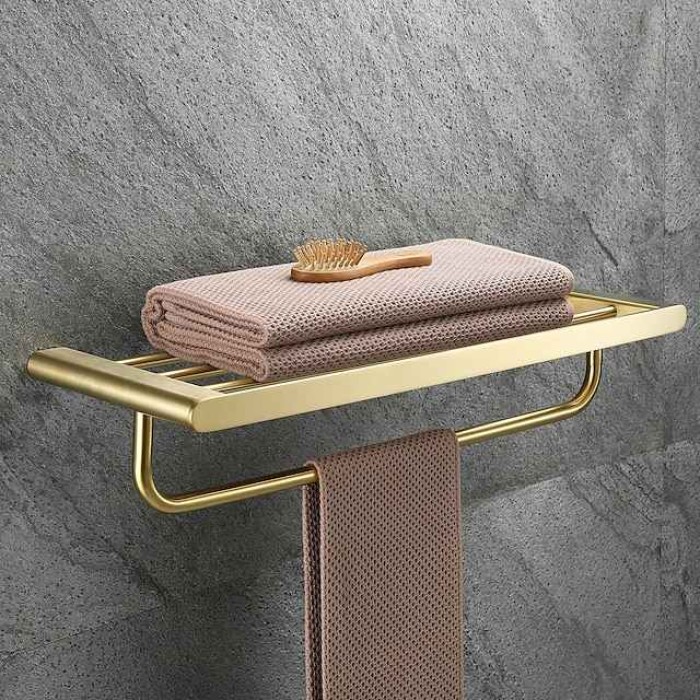 Golden Bathroom Hardware Sets,Wall Mounted Stainless Steel Towel Bar/Toilet Paper Holder/Toilet Brush Holder Multilayer,New Design Multifunction Contemporary