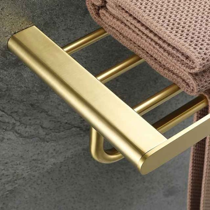 Golden Bathroom Hardware Sets,Wall Mounted Stainless Steel Towel Bar/Toilet Paper Holder/Toilet Brush Holder Multilayer,New Design Multifunction Contemporary