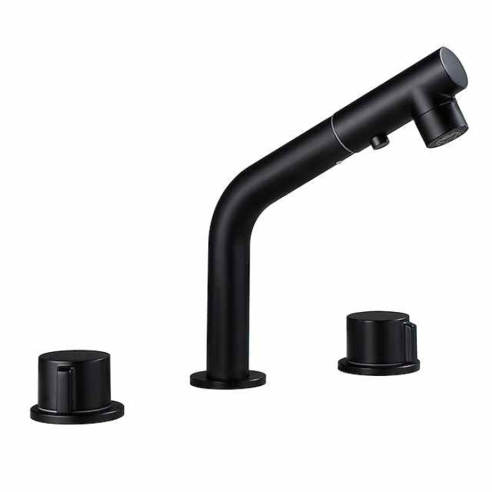 Widespread Bathroom Sink Mixer Faucet Pull Out 2 Mode Spout Sprayer, 360° Rotatable Washroom Basin Tap Brass Deck Mounted, with Hot and Cold Water Vessel Tap