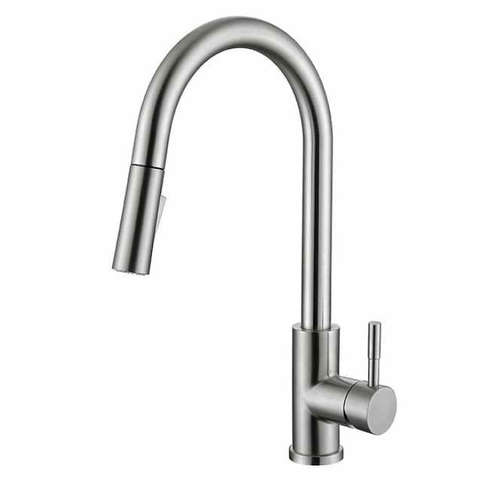 Touchless Sensor Kitchen Sink Faucet Stainless Steel with Pull Out Sprayer, Touch On Single Handle Kitchen Vessel Tap with Pull Down 2 Modes Spray Fingerprint Resistant Brushed Nickel Deck Mounted